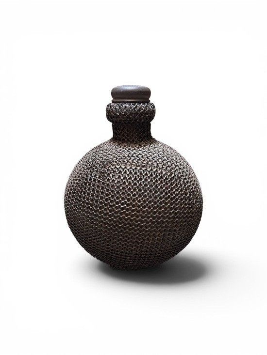 Vintage Other - Vintage Large Brutalist Black Metal Chainmail Wrapped Vase Bottle with Stopper